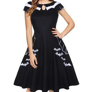 3X Black Swing Goth Bat Dress Peter Pan Collar Web